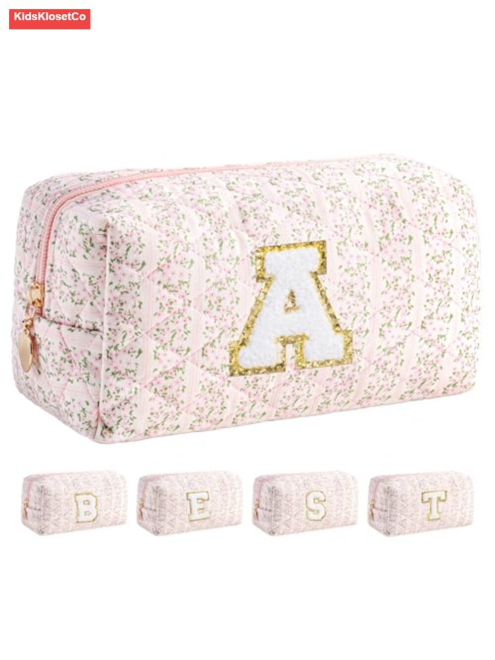 Personalized Initial Quilted Cotton Makeup Bag Travel Toiletry Organizer